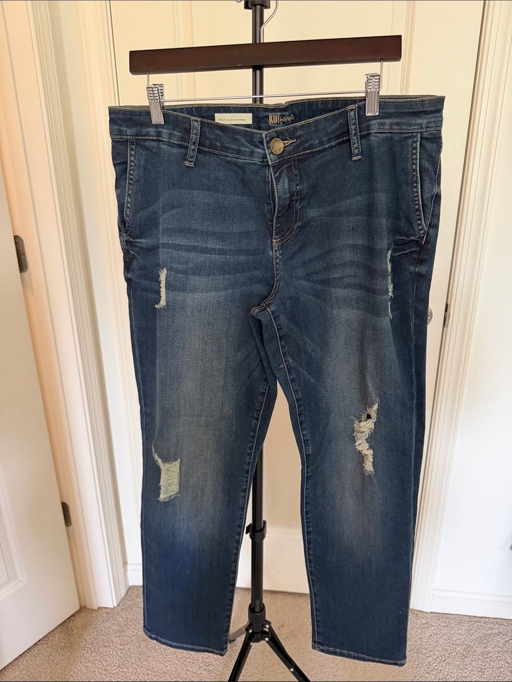 Kut from the Kloth Mid Blue Distressed Straight Leg Jeans